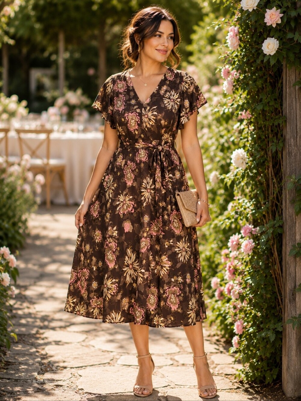 Floral brown dress